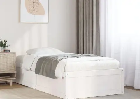 Cadru de pat fără saltea, alb, 75x190 cm, lemn masiv de pin - 1/5