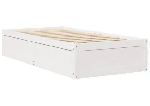 Cadru de pat fără saltea, alb, 75x190 cm, lemn masiv de pin - 3/5