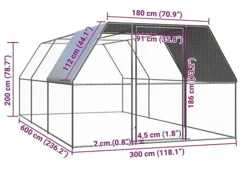 Coteț de păsări, 3x6x2 m, oțel galvanizat - 5/5