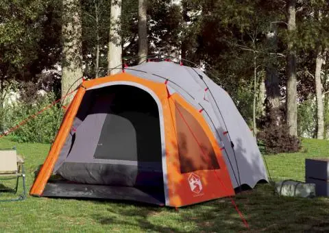 Cort camping cupolă 3 persoane, gri/portocaliu, setare rapidă - 3/5