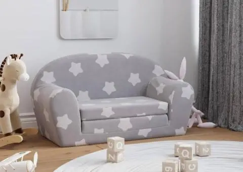 Canapea extensibilă copii 2 locuri gri deschis/stele pluș moale - 1/5