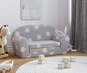 vidaXL Canapea extensibilă copii 2 locuri gri deschis/stele pluș moale