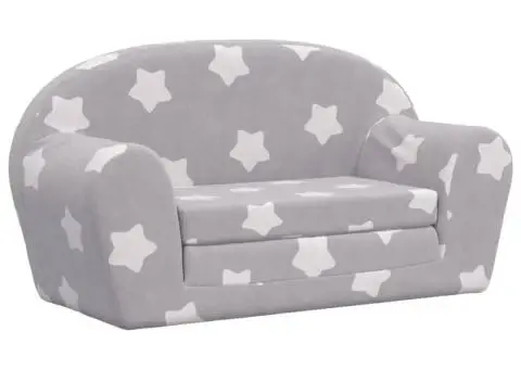 Canapea extensibilă copii 2 locuri gri deschis/stele pluș moale - 2/5