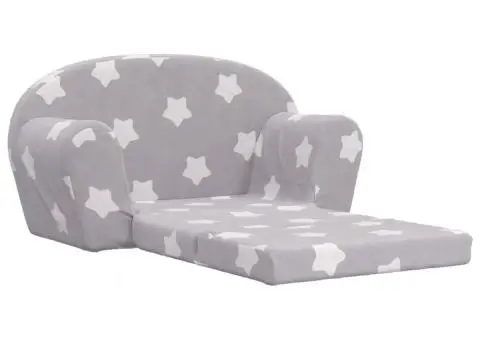 Canapea extensibilă copii 2 locuri gri deschis/stele pluș moale - 4/5