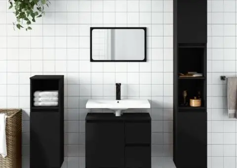 Dulap de baie, negru, 30x30x190 cm, lemn prelucrat - 1/5