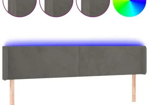 Tăblie de pat cu LED, gri închis, 163x16x78/88 cm, catifea - 2/5