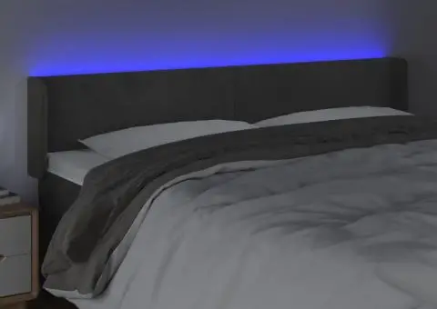Tăblie de pat cu LED, gri închis, 163x16x78/88 cm, catifea - 4/5