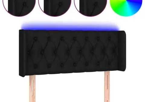 Tăblie de pat cu LED, negru, 93x16x78/88 cm, textil - 2/5