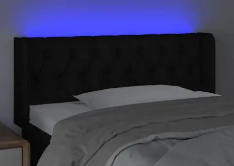 Tăblie de pat cu LED, negru, 93x16x78/88 cm, textil - 4/5