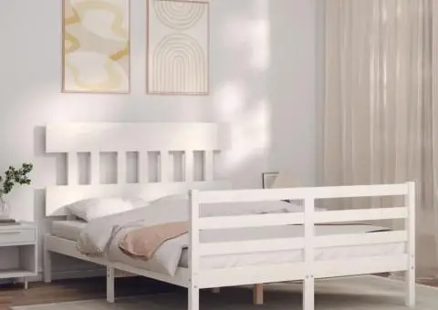 Cadru de pat cu tăblie dublu mic, lemn masiv - 1/5