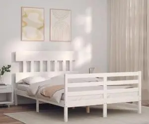 vidaXL Cadru de pat cu tăblie dublu mic, lemn masiv