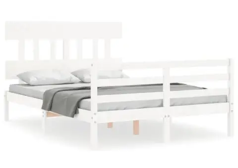 Cadru de pat cu tăblie dublu mic, lemn masiv - 2/5