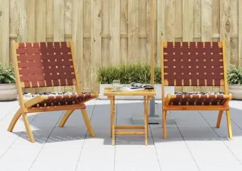 Scaune de grădină pliante, 2 buc., cu masă, roșu, lemn masiv - 1/5