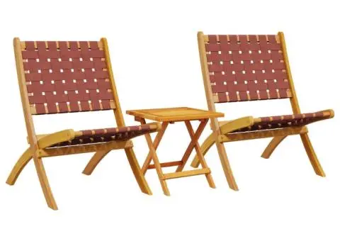 Scaune de grădină pliante, 2 buc., cu masă, roșu, lemn masiv - 2/5