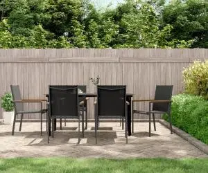 vidaXL Set mobilier de grădină, 7 piese, negru, textilenă și oțel