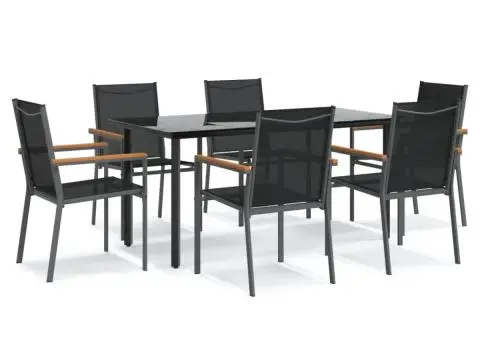 Set mobilier de grădină, 7 piese, negru, textilenă și oțel - 2/5