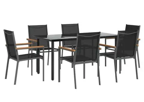Set mobilier de grădină, 7 piese, negru, textilenă și oțel - 3/5