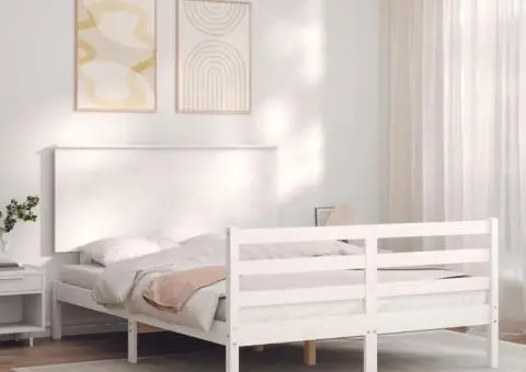 Cadru de pat cu tăblie dublu mic, lemn masiv - 1/5