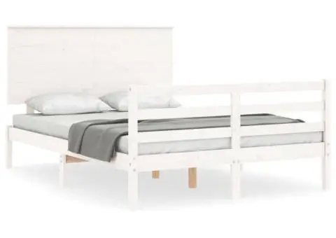 Cadru de pat cu tăblie dublu mic, lemn masiv - 2/5