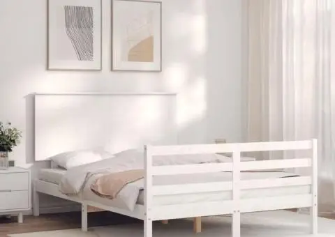 Cadru de pat cu tăblie dublu mic, lemn masiv - 3/5