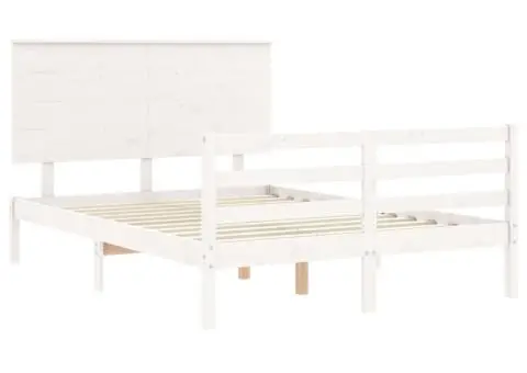 Cadru de pat cu tăblie dublu mic, lemn masiv - 5/5