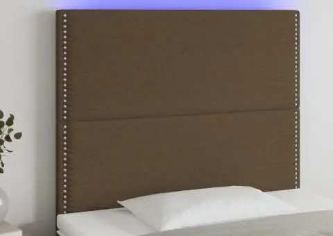 Tăblie de pat cu LED, maro închis, 100x5x118/128 cm, textil - 1/5