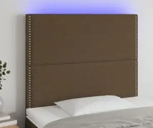 vidaXL Tăblie de pat cu LED, maro închis, 100x5x118/128 cm, textil