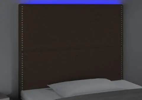 Tăblie de pat cu LED, maro închis, 100x5x118/128 cm, textil - 3/5