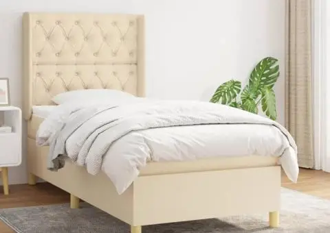 Pat box spring cu saltea, crem, 80x200 cm, textil - 1/5