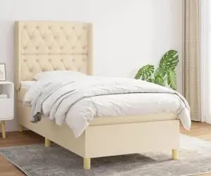 vidaXL Pat box spring cu saltea, crem, 80x200 cm, textil