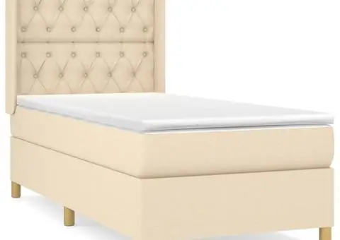 Pat box spring cu saltea, crem, 80x200 cm, textil - 2/5