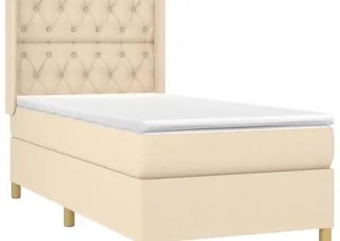 Pat box spring cu saltea, crem, 80x200 cm, textil - 3/5