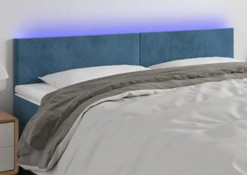 Tăblie de pat cu LED, albastru închis, 160x5x78/88 cm, catifea - 1/5