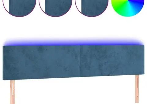 Tăblie de pat cu LED, albastru închis, 160x5x78/88 cm, catifea - 2/5