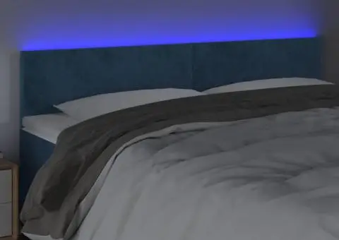 Tăblie de pat cu LED, albastru închis, 160x5x78/88 cm, catifea - 3/5
