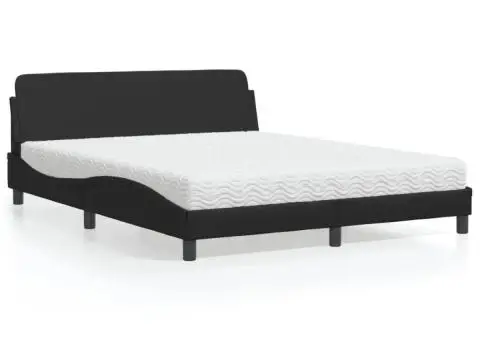 Pat cu saltea, negru, 160x200 cm, piele ecologică - 1/5