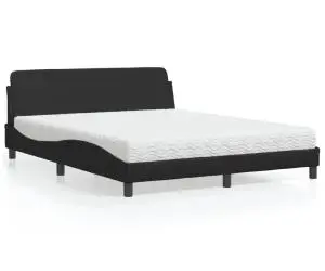 vidaXL Pat cu saltea, negru, 160x200 cm, piele ecologică