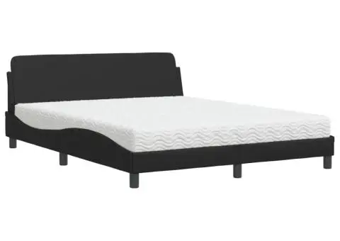 Pat cu saltea, negru, 160x200 cm, piele ecologică - 2/5