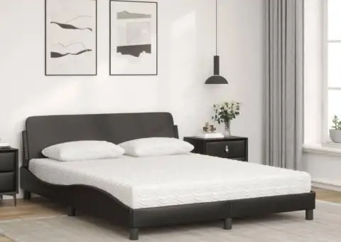 Pat cu saltea, negru, 160x200 cm, piele ecologică - 3/5