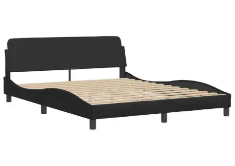 Pat cu saltea, negru, 160x200 cm, piele ecologică - 4/5