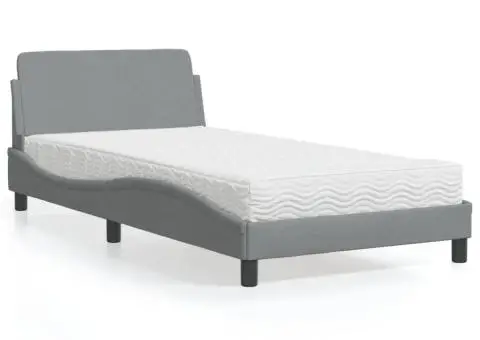 Pat cu saltea, gri deschis, 100x200 cm, textil - 1/5