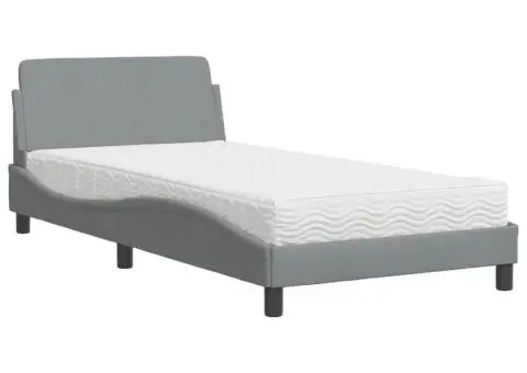 Pat cu saltea, gri deschis, 100x200 cm, textil - 2/5