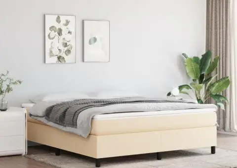 Pat box spring cu saltea, crem, 160x200 cm, material textil - 1/5