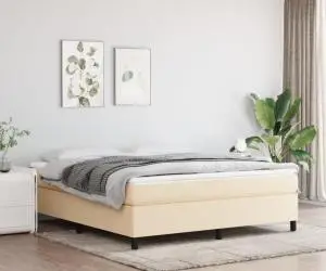 vidaXL Pat box spring cu saltea, crem, 160x200 cm, material textil