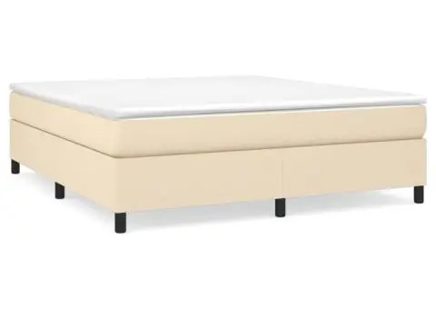 Pat box spring cu saltea, crem, 160x200 cm, material textil - 2/5