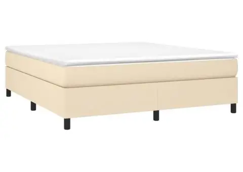 Pat box spring cu saltea, crem, 160x200 cm, material textil - 3/5