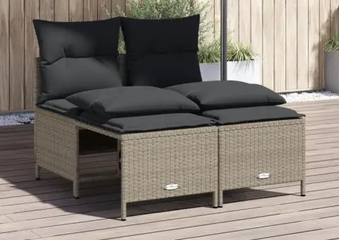 Set canapea de grădină cu perne, 4 piese, gri deschis poliratan - 1/5