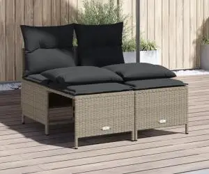 Set canapea de grădină cu perne, 4 piese, gri deschis poliratan