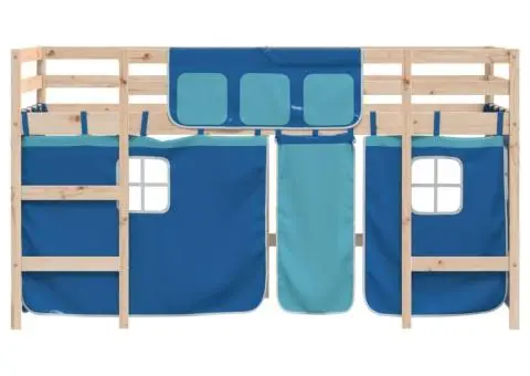 Pat etajat de copii cu perdele, blå, 80x200 cm, lemn masiv pin - 5/5