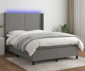 vidaXL Pat cu arcuri, saltea și LED, gri închis, 140x190 cm, textil